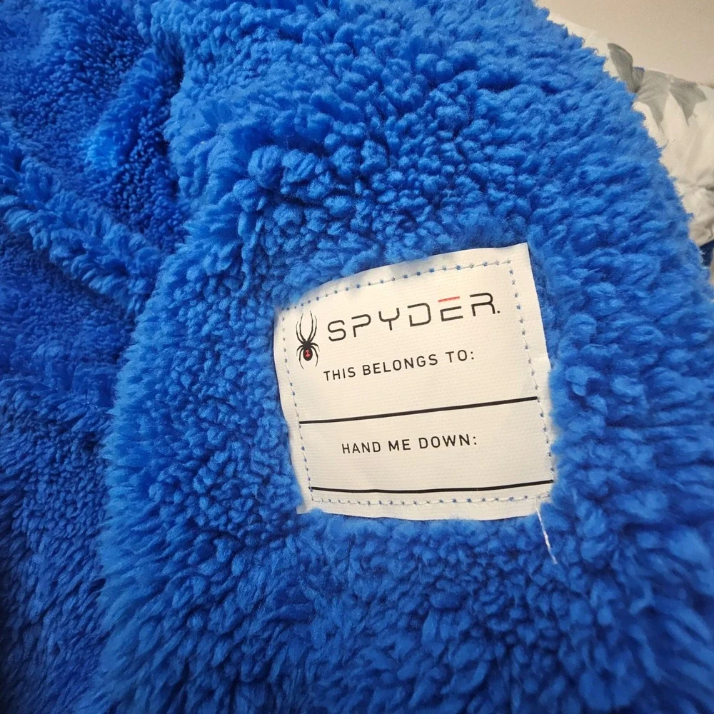 Spyder Puffer Bunting 24M White Blue Mountain Ski Scene Gorpcore Snowsuit